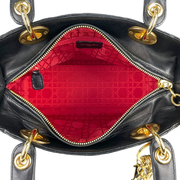 Christian Dior Lady Dior Cannage Medium Leather 2WAY Bag Black - Picture 8 of 9